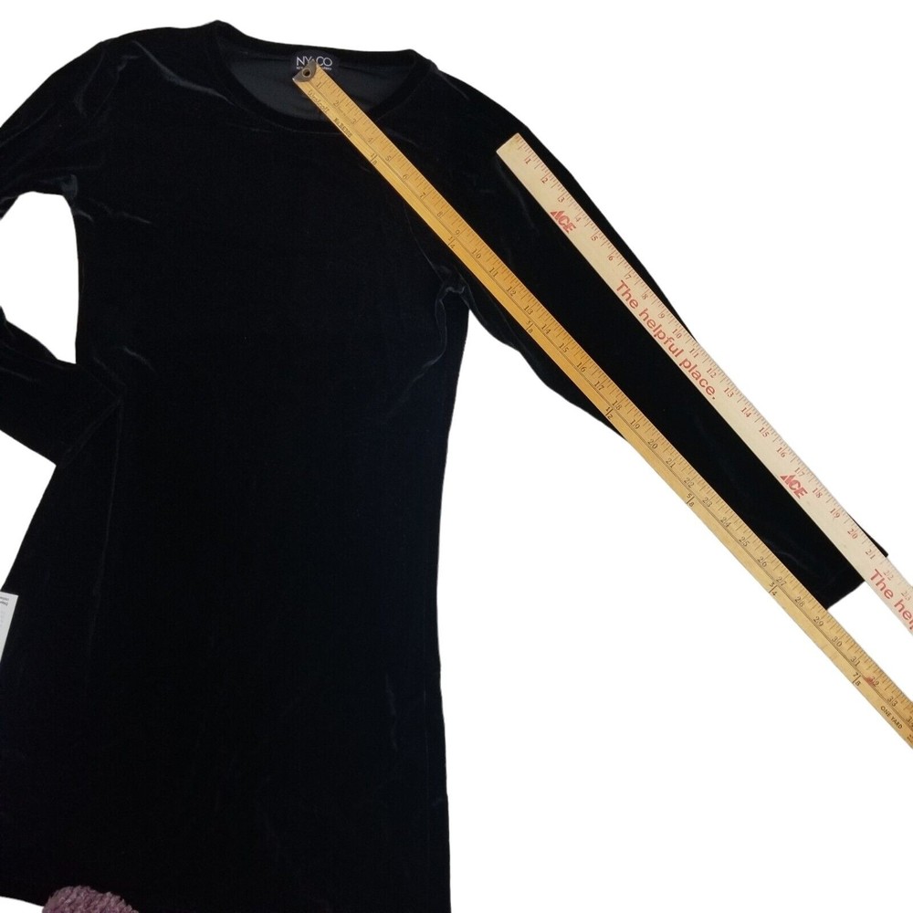 NY Collection Velour Stretch Knee Length Dress Long Sleeve Womens M Velvet - Picture 8 of 12